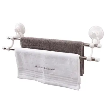 

40cm Towel Bar No Punching Bathroom Sucker Double Bars Stainless Steel Wall-Mounted Towel Hanger Rack