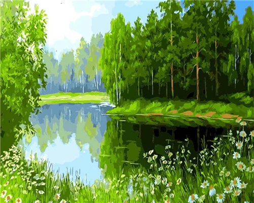 SZES-96 EverShine Paint By Number Tree DIY Kits Drawing Canvas Landscape Hand Painted Wall Art Home Decoration - Цвет: SZES-96