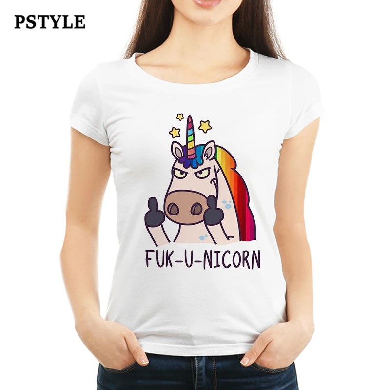 Футболка Kawaii Женская забавная футболка с единорогом радугой Fuk U Nicorn|Футболки| |