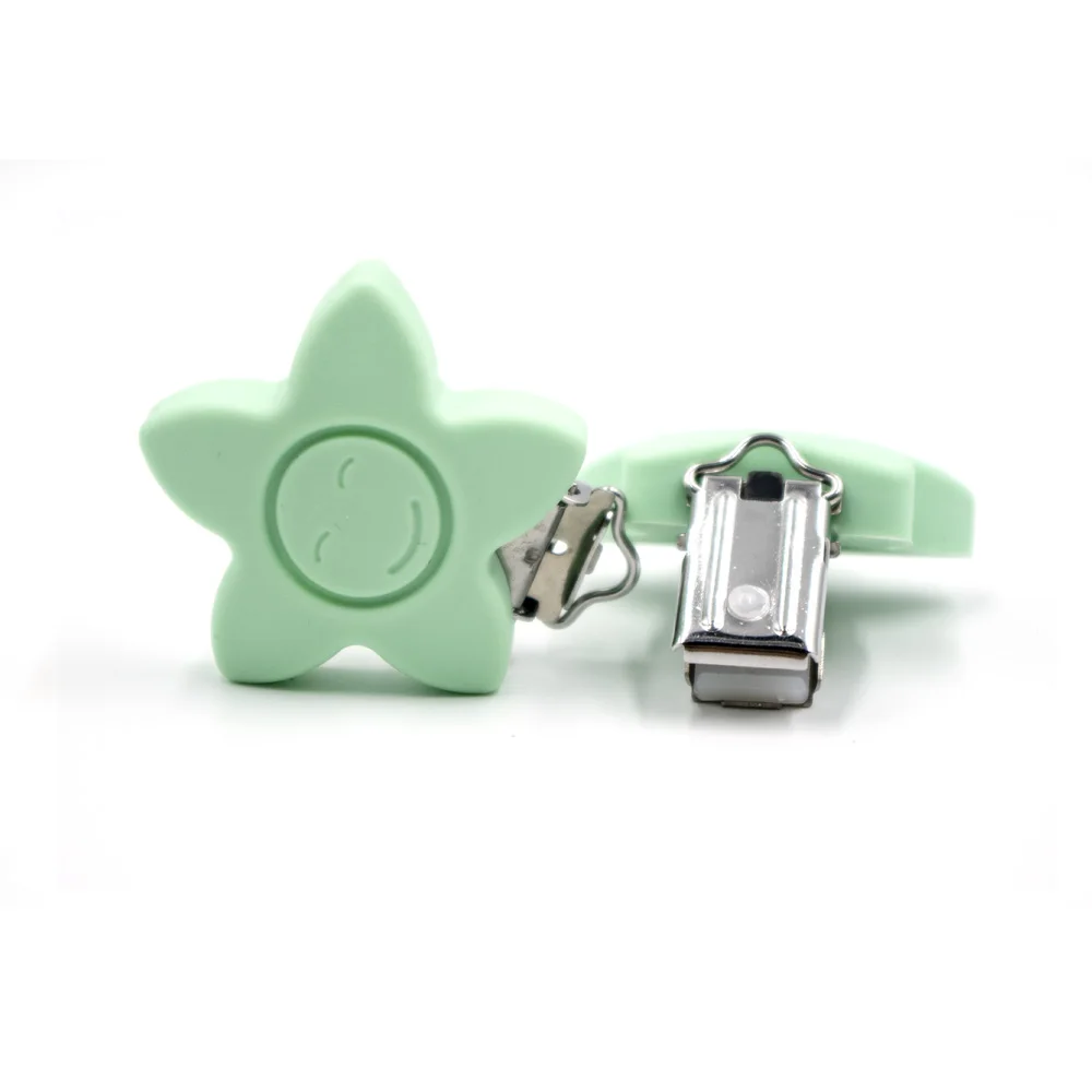 Mint Green GYLAXIDO, 3 шт., силиконовая соска-пустышка с подсолнухом, зажимы для детских пустышек, прорезыватель, соска с цепочкой из нержавеющей стали со звездами и улыбающимися держателями для сосков - Цвет: Mint Green