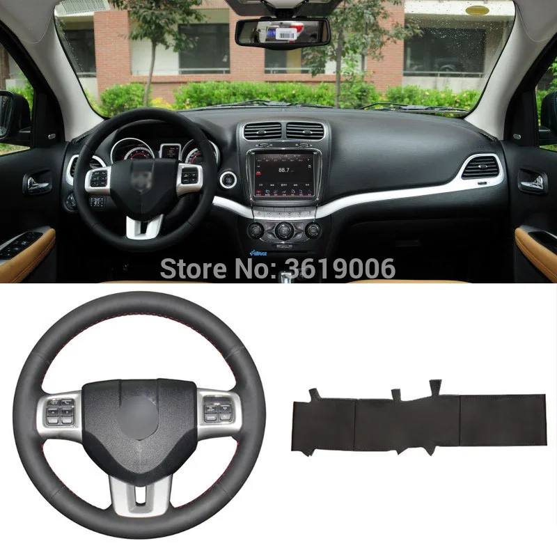 

Чехол на руль для Dodge Journey, высококачественный, прошитый вручную, нескользящий, черный, кожаный, с черной нитью, «сделай сам»