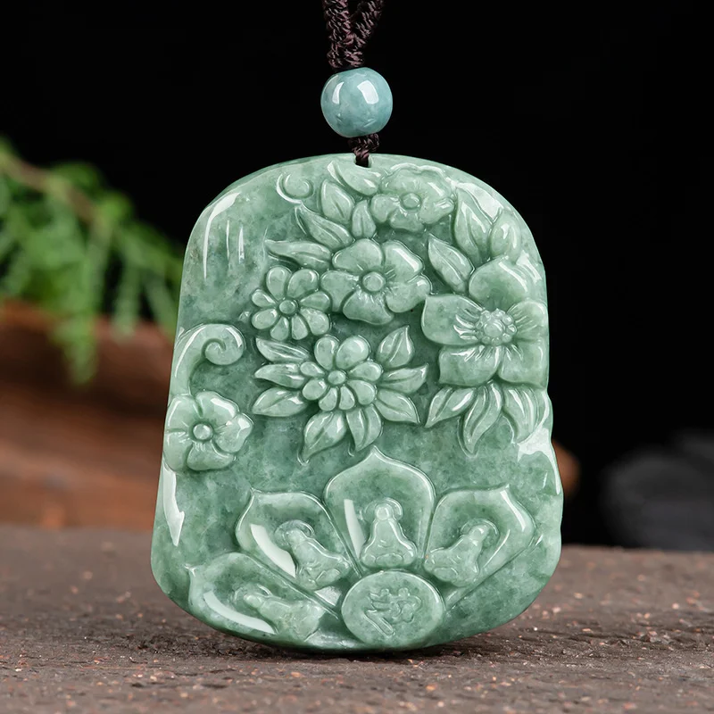 

Hot Selling Natural Hand-carve Jade See Buddha In Blossom Necklace Pendant Fashion Jewelry Accessories Men Women Luck Gifts