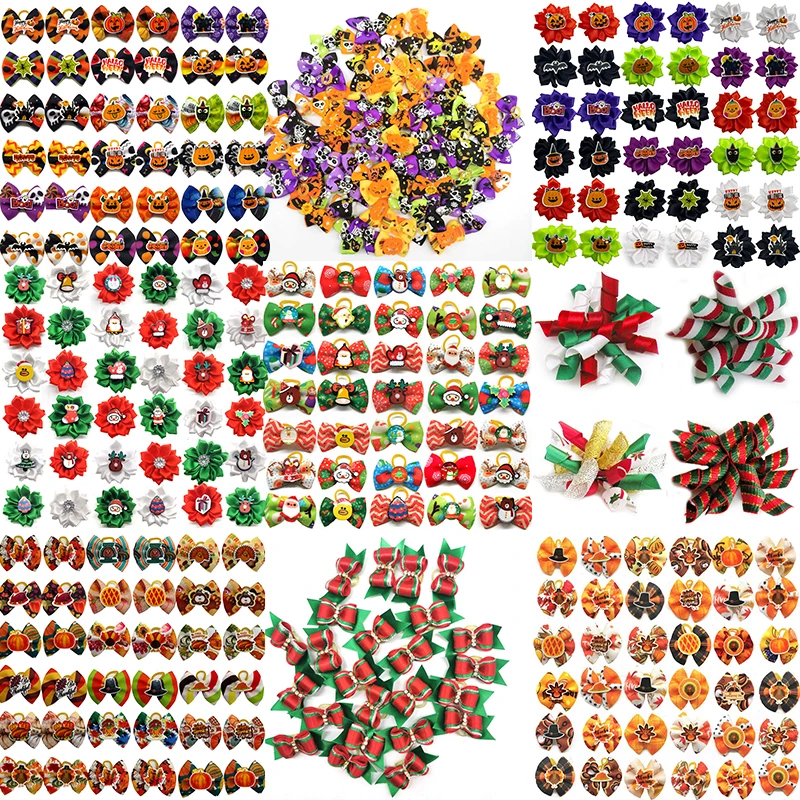 30/50pcs Thanksgiving Halloween Christmas Style Small Dog Bows Yorkshire Dog Hair Rubber Bows Dog Hair Accessories Pet Supplies 10pcs 20pcs 30pcs new various style pet dog bows pet hair bows rubber bands with diamond dog bow grooming supplies wholesale