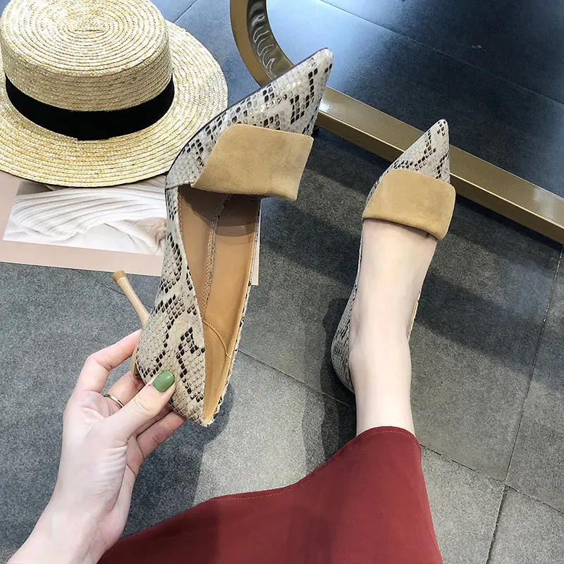 

Arrival Women Thin High Heels Fashion Snake Sexy Pointed Toe Pumps PU Elegant Female Shallow Ladies Single Shoes 2019 New