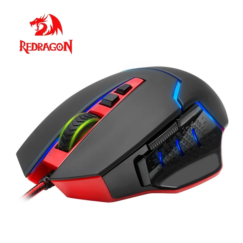 Redragon inspirit m907 usb gaming mouse com fio 14400 dpi 9 botões ergonômicos para computador de mesa programável ratos gamer lol pc