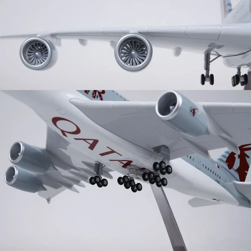 Модель самолета QATAR Airbus A380, модель 1/160, 45,5 см, светильник с колесом, коллекция самолетов из смолы, подарки для детей