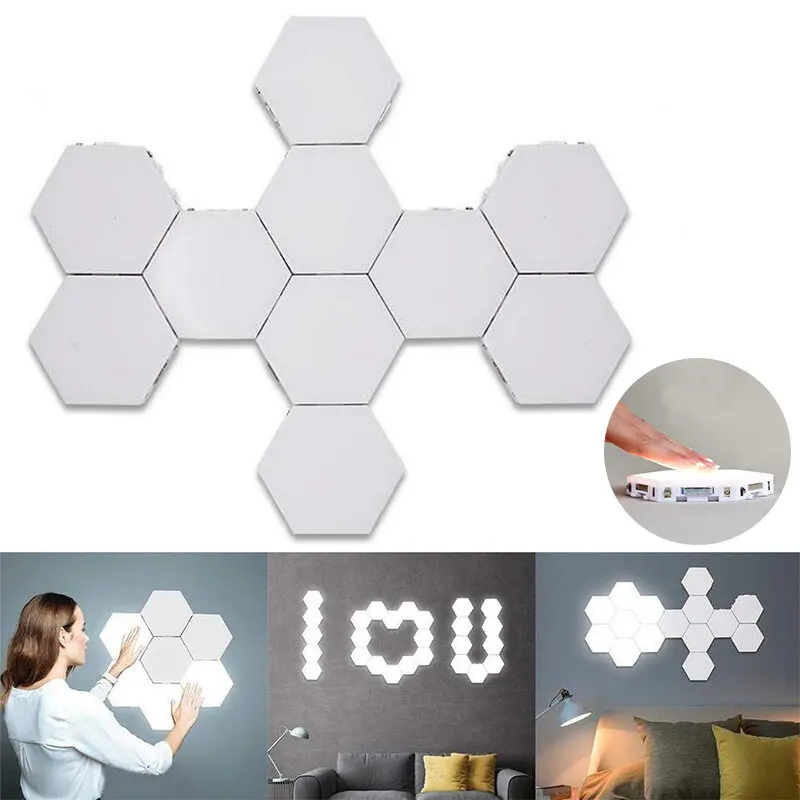 

10PCS DIY Quantum LED Hexagonal Lamps Touch Magnetic Sensitive Wall Night Light AC110-240V