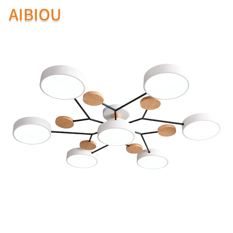 AIBIOU современный 220 В светодиодный потолочный светильник с круглыми металлическими абажурами для гостиной, скандинавские деревянные потолочные светильники для спальни