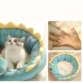 Hot Sell Pet Cat Bed Dinosaur Round Small Dog Beds for Cats Lovely Puppy Mat Soft Sofa Mat Nest Warm Kitten Sleep Mats Products 6