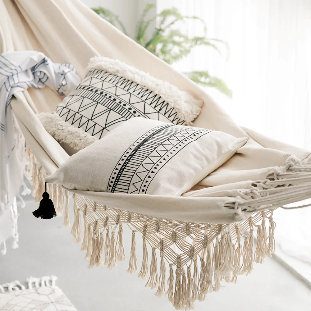 200cm * 150cm Hammock Macrame Hamacs Boho Decoration Home Decor Fringe Deluxe Double Hammock Net Chair Indoor Hanging Swing