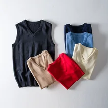 Зимний мужской вязаный жилет с v-образным вырезом из чистого хлопка, Мужской приталенный модный однотонный свитер, джемпер, одежда в розницу