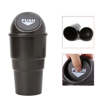 

Black Plastic Cover Car Ashtray Trash Bin Garbage Container in car home office to arrange in a vehicle cup holder or door