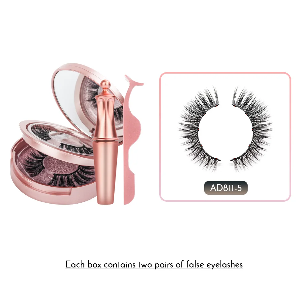 AD811 set New Arrival Magnetic False Eyelashes& Eyeliner 5 Magnets Natural Soft Fake Eyelashes Extension with 2 Pairs Eyelashes - Color: AD811 set