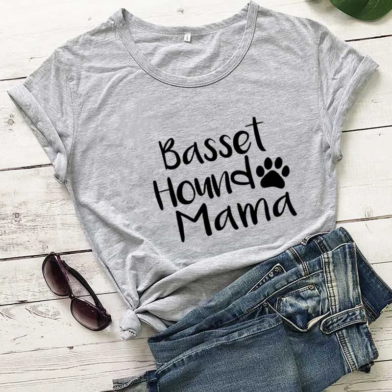 gray-black text Basset Hound Mama, Новое поступление, женская летняя забавная Повседневная футболка из хлопка, футболка для мамы и собаки, подарок для любимой собаки - Цвет: gray-black text