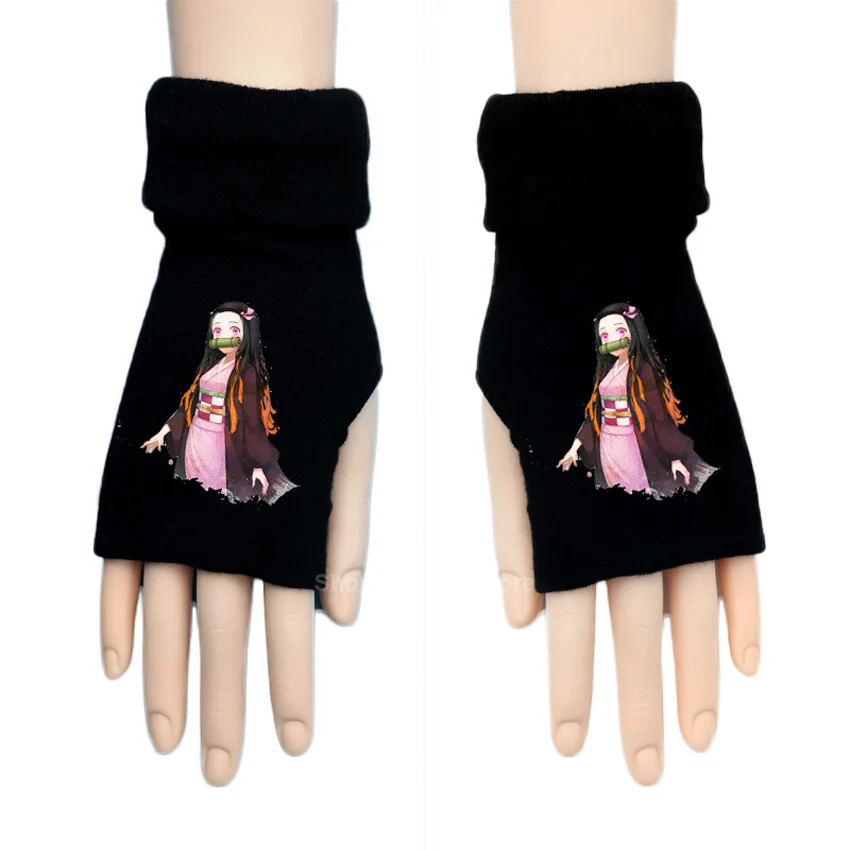 Аниме Demon Slayer, аксессуары для косплея для мужчин и женщин, Хлопковые вязаные наручные перчатки, рукавица, перчатки без пальцев, рождественский подарок