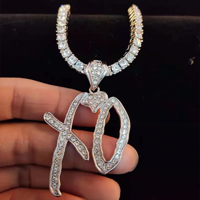 Men Women Hip Hop XO Letters Pendant Necklace Zircon Tennis Chain