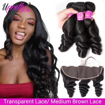 

Upretty Loose Wave Bundles With Frontal HD Transparent Lace Frontal With Bundles Brazilian Human Hair 3 Bundles With Closure