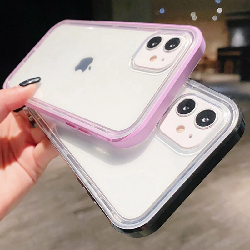 Transparent Candy color bumper Anti-knock Case for iphone 12 12Pro Max 11 11Pro XR X XS Max SE2020 7 8 Plus shockproof cover