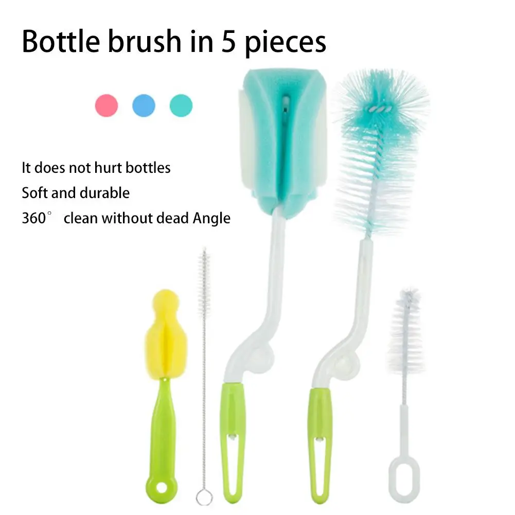 

5Pcs 360 Rotation Baby Milk Bottle Brushes Feeding Straw Nipple Cleaning Tool Cleaning Glass Milk Bottle Cleaner Kitchen Tools