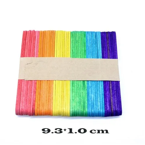 9.3x1 cm color 50 шт. цветные деревянные палочки для сладостей деревянные палочки для мороженого DIY ручные поделки художественное мороженое, конфета на палочке торт художественные инструменты игрушки для детей - Цвет: 9.3x1 cm color