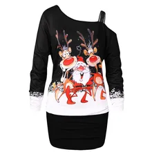 Рождественская женская блузка с открытыми плечами и рождественским принтом 35, облегающее платье для девушек, вечернее платье, женские топы