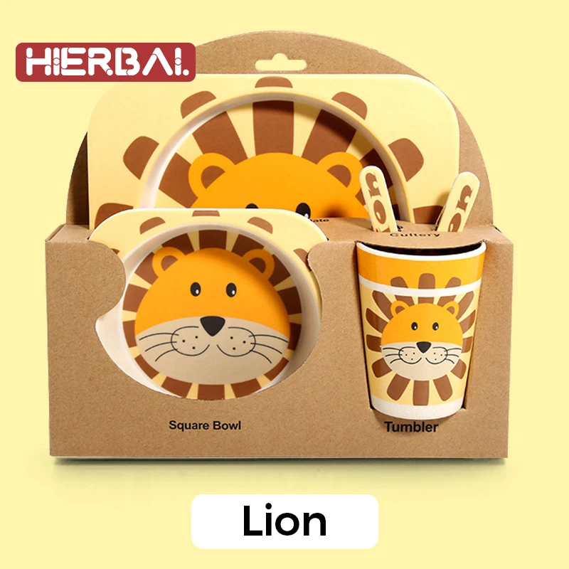 Comprar Juego de vajilla de fibra de bambú para niños, creativo tazón de dibujos animados, plato divisor, cuchara, tenedor, taza, juego de vajilla de regalo de cinco piezas