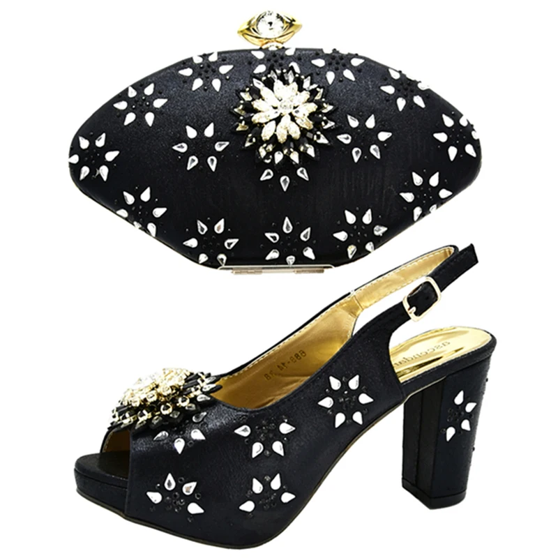 

Size 38 to 42 and 4 inches heel women sandal shoes SB8438-2 free shipping black italian shoes and bag set