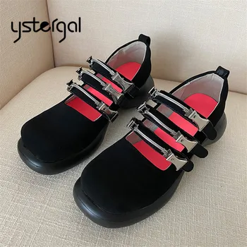 

Ystergal Punk Style Women Sneakers Metal Decor Flat Shoes Woman Straps Tenis Feminino Espadrilles Thick Bottom Platform Shoes