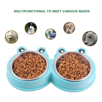 

Pet Cat Bowls Non-slip Double Bowls Durable Stainless Steel Pet Food Water Feeder Dish For Dog Cat Bowl Pet Feeding Supplies