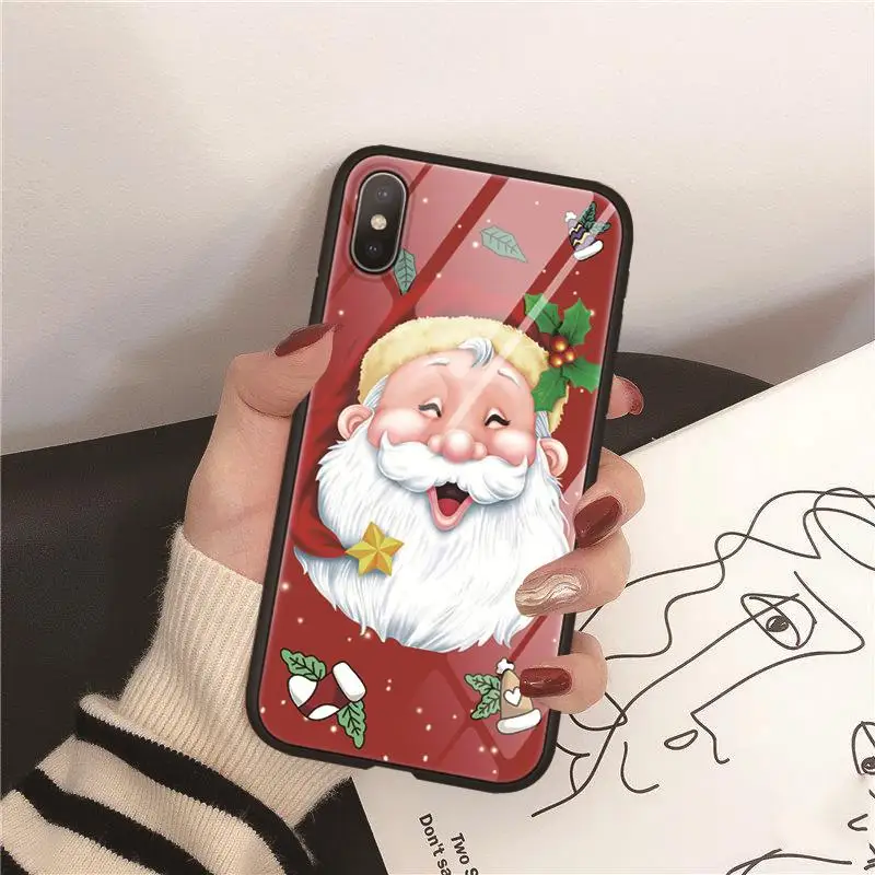 Роскошный чехол из закаленного стекла для iPhone 11 Pro XS MAX XR X Merry Christmas santa claus чехол для iPhone 7Plus 8 7 6 6S Plus Coque - Цвет: sdlrxiao