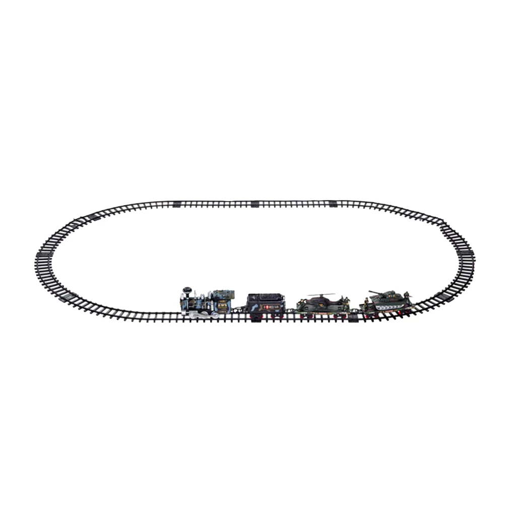 Remote Control Army Train Set - Battery Powered Steam Locomotive Engine Train with Real Smoke, Music & Lights