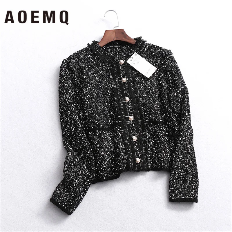 

AOEMQ New Wild Slim Slimming Single-breasted Small Fragrance Soft Tassel Side Long Sleeve Short Women's Casual Jacket