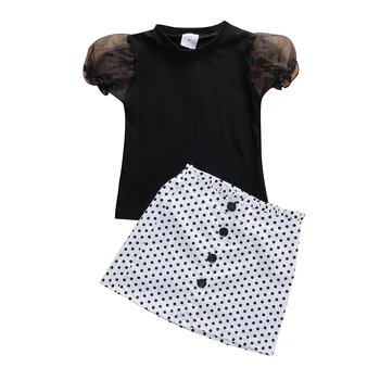 

Pudcoco US Stock 1-6Years Toddler Kids Baby Girl Clothes Set Black Lace Puff Sleeve Tops T-Shirt Skirt Girl Summer Outfits