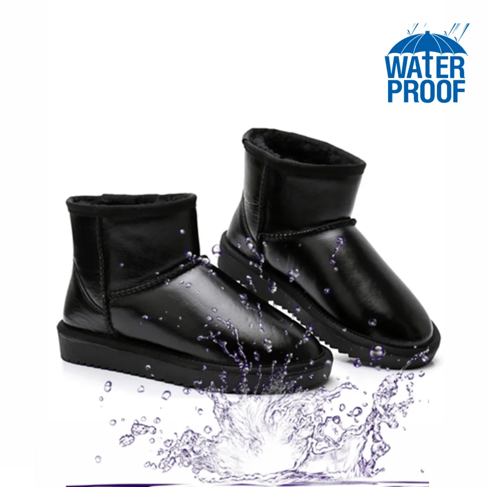Shoes Rubber-Boots Ankle Waterproof Winter Genuine-Leather Women Plus Wool Warm 35-44