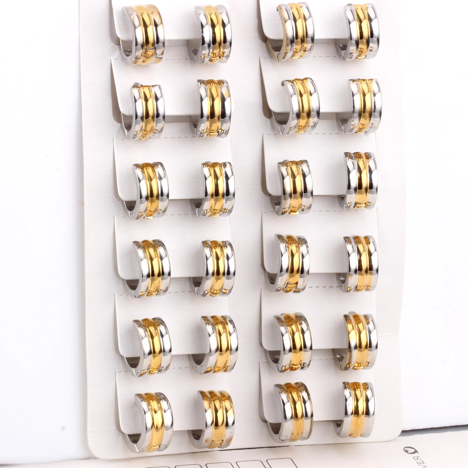 12 Pairs Gold/Silver Color Stainless Steel Hoop Earrings Frosted Punk Ear Stud for Women/Men Fashion Jewelry Gift Accessories