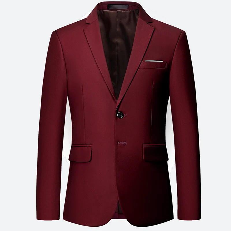 Burgundy Blazer Классический мужской костюм, набор,, высокое качество, подгонянный, сплошной цвет, тонкий, деловой костюм, жених, свадебная одежда, высокое качество, смокинг/2 шт - Цвет: Burgundy Blazer