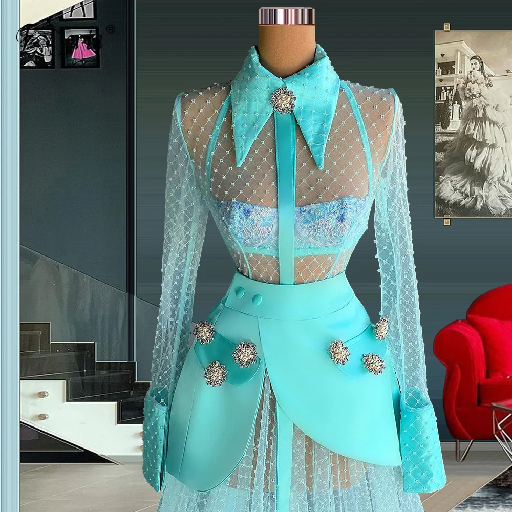 

Светильник-голубое платье для выпускного вечера из 2 предметов Иллюзия с длинным рукавом бисером А-силуэт вечернее платье Саудовская Аравия с высоким воротом коктейльные платья