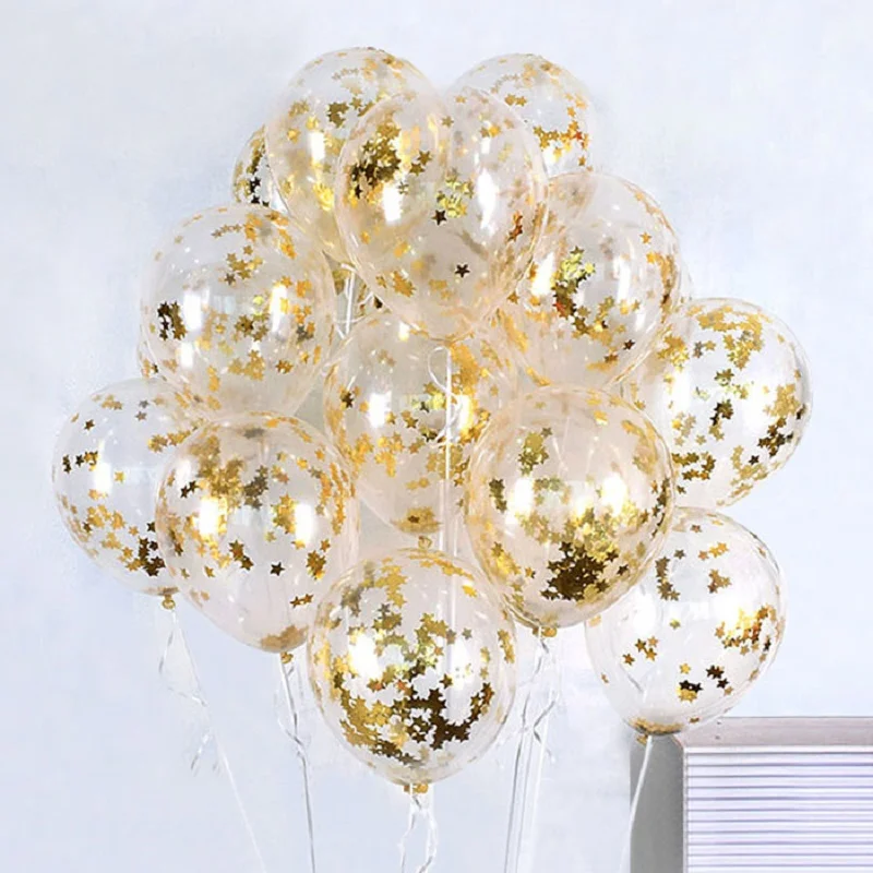 

10pcs/lot 12inch Clear Balloons Gold Star Foil Confetti Transparent Balloon Happy Birthday Baby Shower Wedding Party Decorations