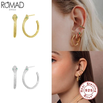 

Romad Minimalist 100% 925 Sterling Silver Stud Earrings Python Snake Shape Hoop Earrings For Women Fine Jewelry pendientes W4