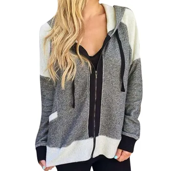 

Women Casual Contrast Color Long Sleeve Hooded Patchwork Pockets Cardigan Blouse Crochet Knit Tops Jacket Coat #YL10