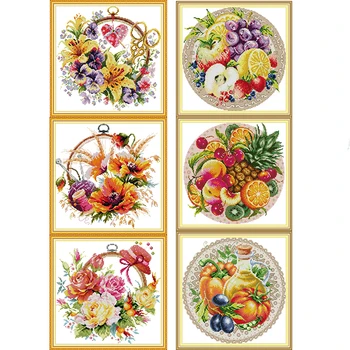 

Flower Basket and Fruits Cross stitch kits DMC Printed Canvas 11CT 14CT DIY Handmade Cross-stitch Embroidery Needlework Sets