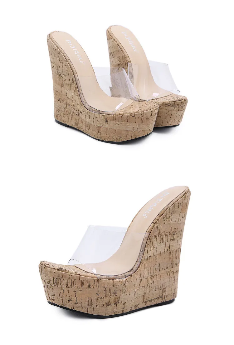 New 16cm Shoes Women Super High Heels Platform Slippers Female Wedge Summer Slides Sexy Transparent Chunky Party Club Shoe 35-42