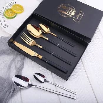 

4Pcs/set Black Cutlery Set Stainless Steel Dinnerware Set With Gift box Gold Flatware Fork Knife Spoon Wedding Silverware Set