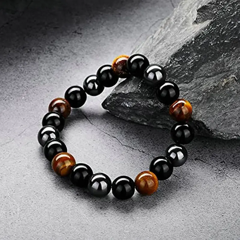 Triple Protection Bracelet For Men Women Bring Luck and Prosperity Hematite Black Obsidian Tiger Eye Stone Bracelets Men Jewelry - Image 5