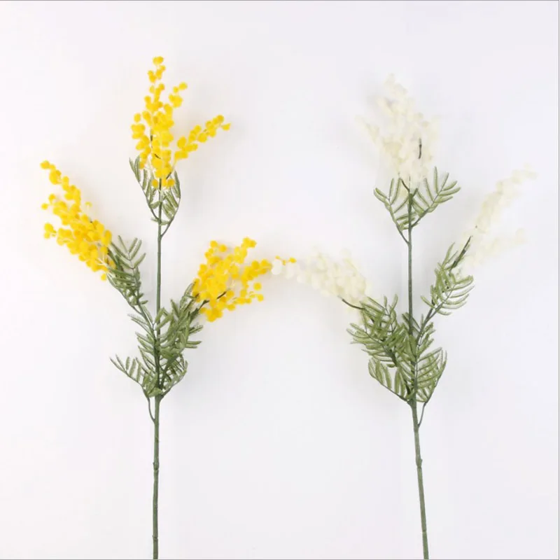 86 см искусственные цветы Mimosa ветки тропические Пальмовые Листья желтые тычинки