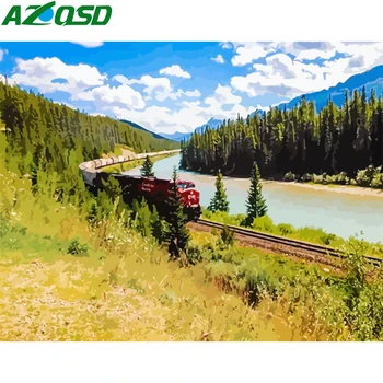 

AZQSD DIY Coloring By Numbers Landscape Unique Gift Oil Painting By Numbers Train Picture For Living Room Home Decoration