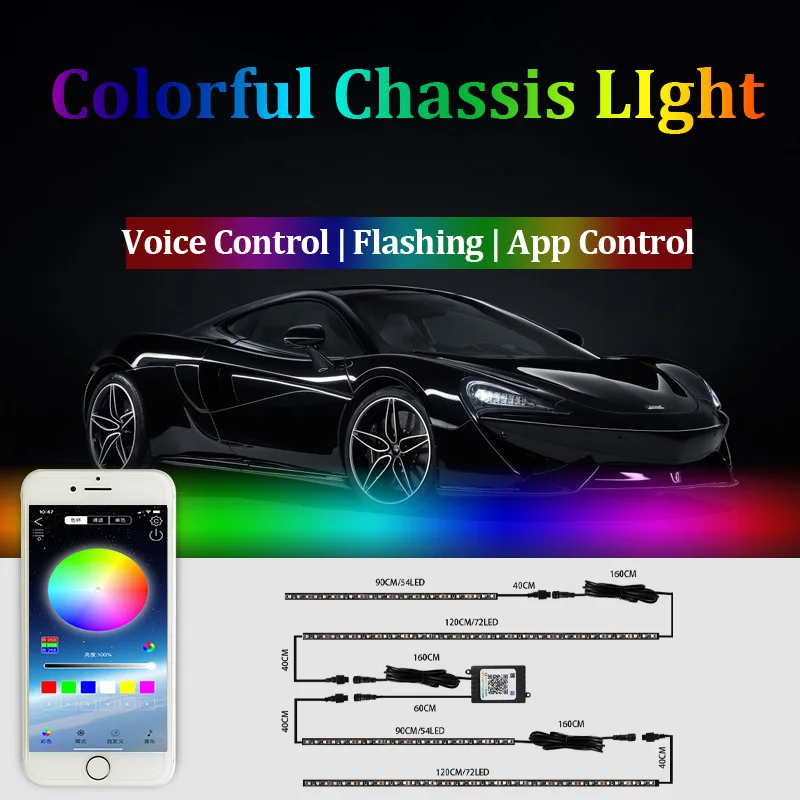

Car Underbody Streamer Ambient Light LED Strip Backlight Flexible Rgb App Remote LED Decorative Styling Atmosphere Neon Lamp 12v