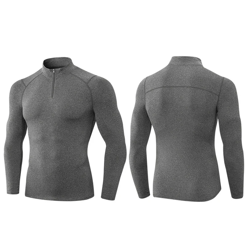 Customize Men Winter Fleece Sposwear Shis Long Sleeve Gym Running Tops Fiess Compression Half Zip Rashgard_voghion.com
