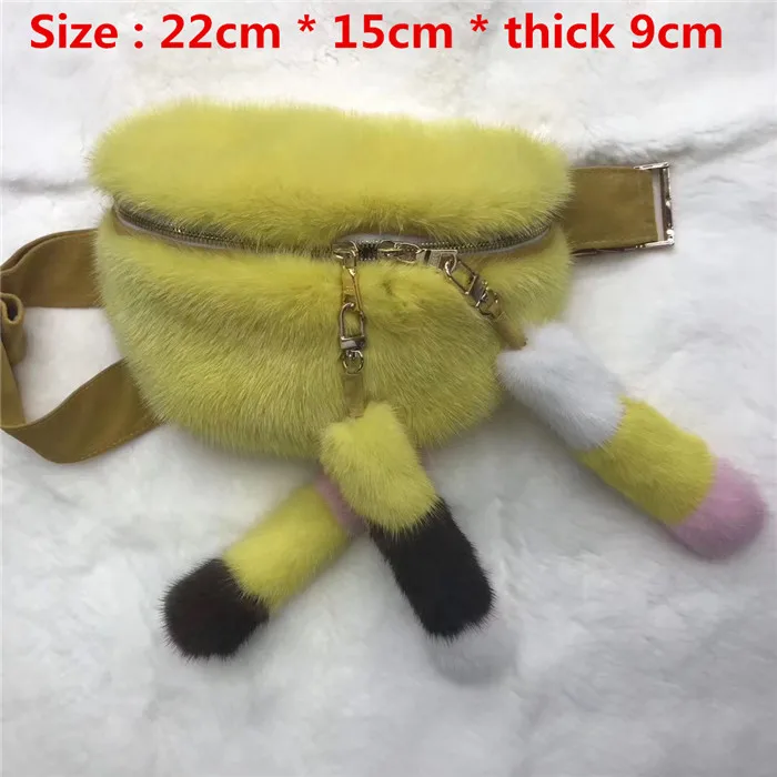 

2019 Women's Real Mink Fur Funny Pack Waist Bag Fluffy Warm Fur Women Walking Mountaineering Belly Band Top Quality