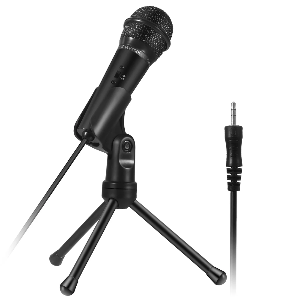 

3.5mm Condenser Microphone Recording Microphone Plug and Play with Tripod Stand for Broadcasting Podcasting Conference Video MIC